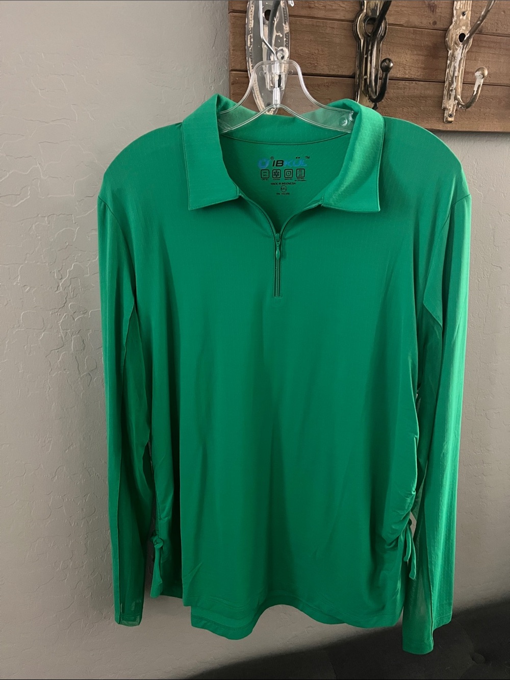 IBKUL Long Sleeve Quarter-Zip Polo in Green